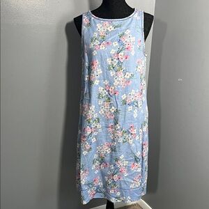 J. Jill Blue & Pink Floral 100% Linen Tank Dress size Small